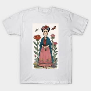 Frida's Floral Reverie: Illustrated Tribute T-Shirt